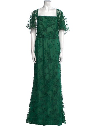 Marchesa Notte Lace Pattern Long Dress