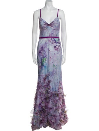 Marchesa Notte Tie-Dye Print Long Dress