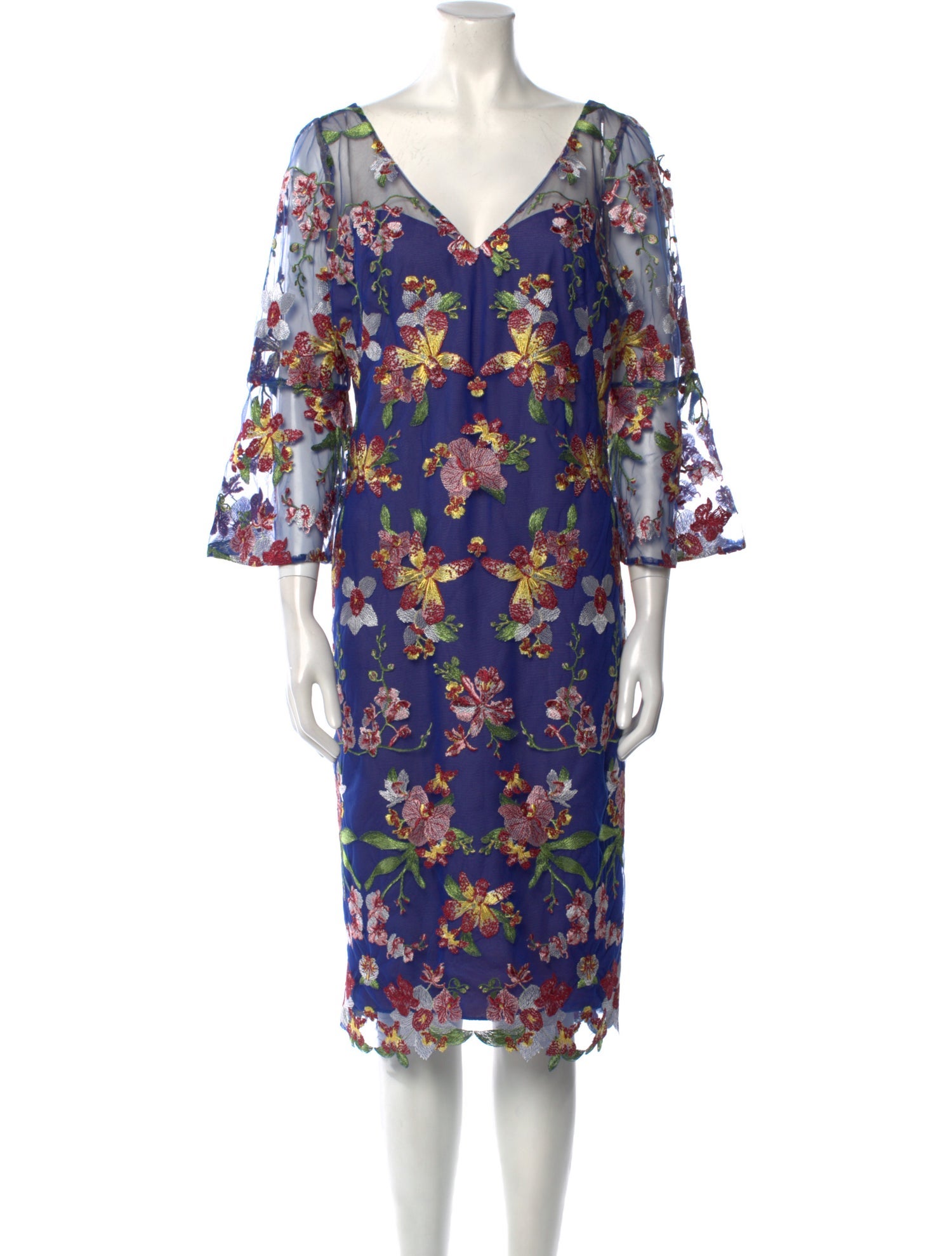 Marchesa Notte Floral Print Midi Length Dress w/ Tags