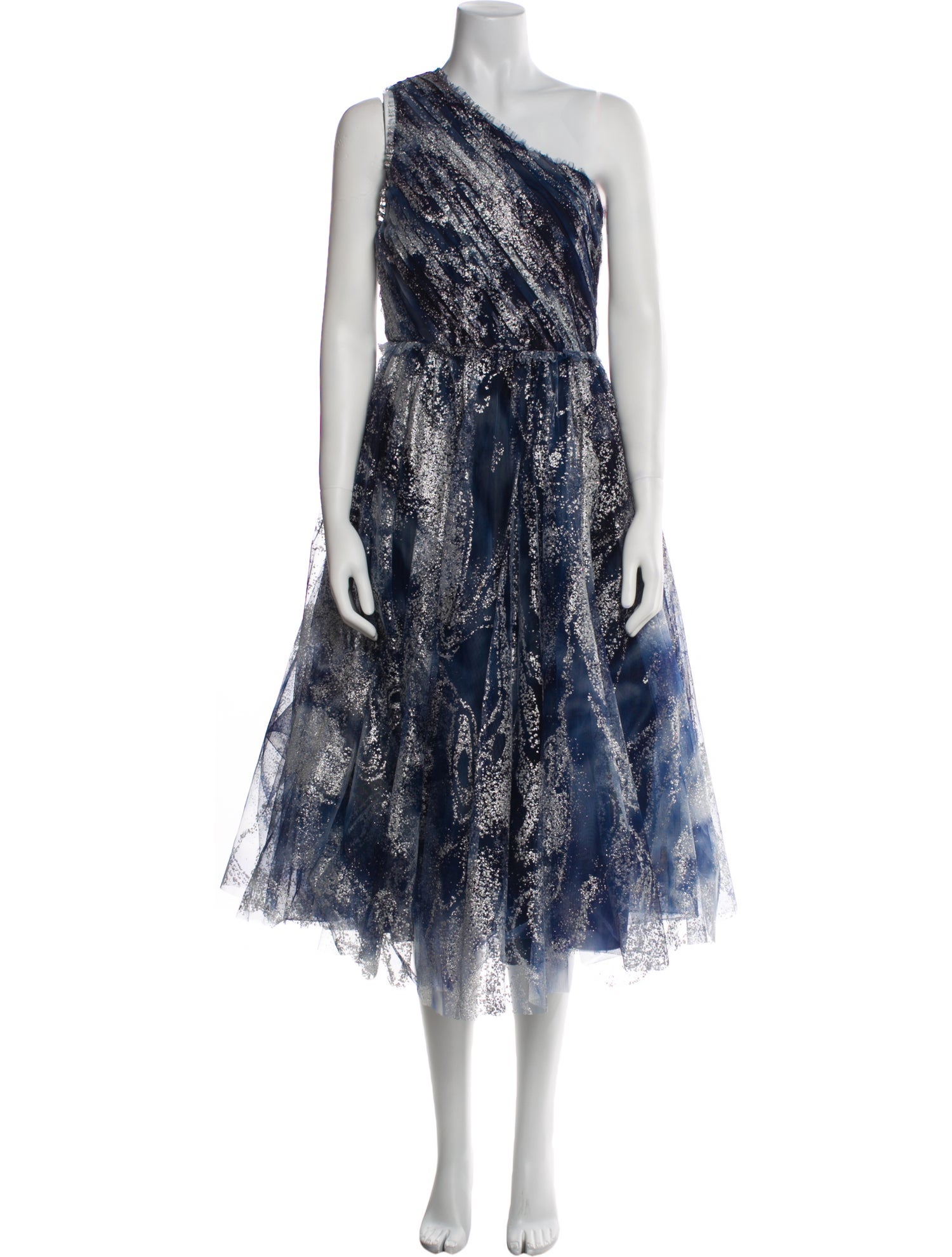 Marchesa Notte Printed Midi Length Dress