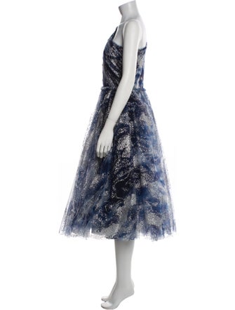 Marchesa Notte Printed Midi Length Dress