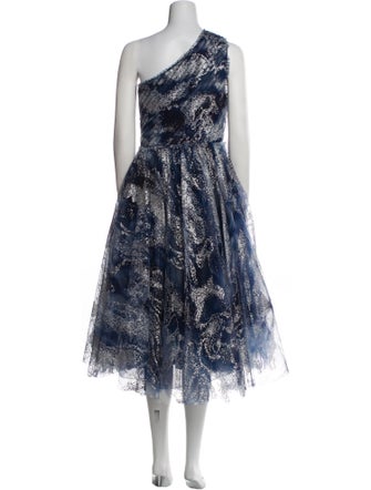 Marchesa Notte Printed Midi Length Dress