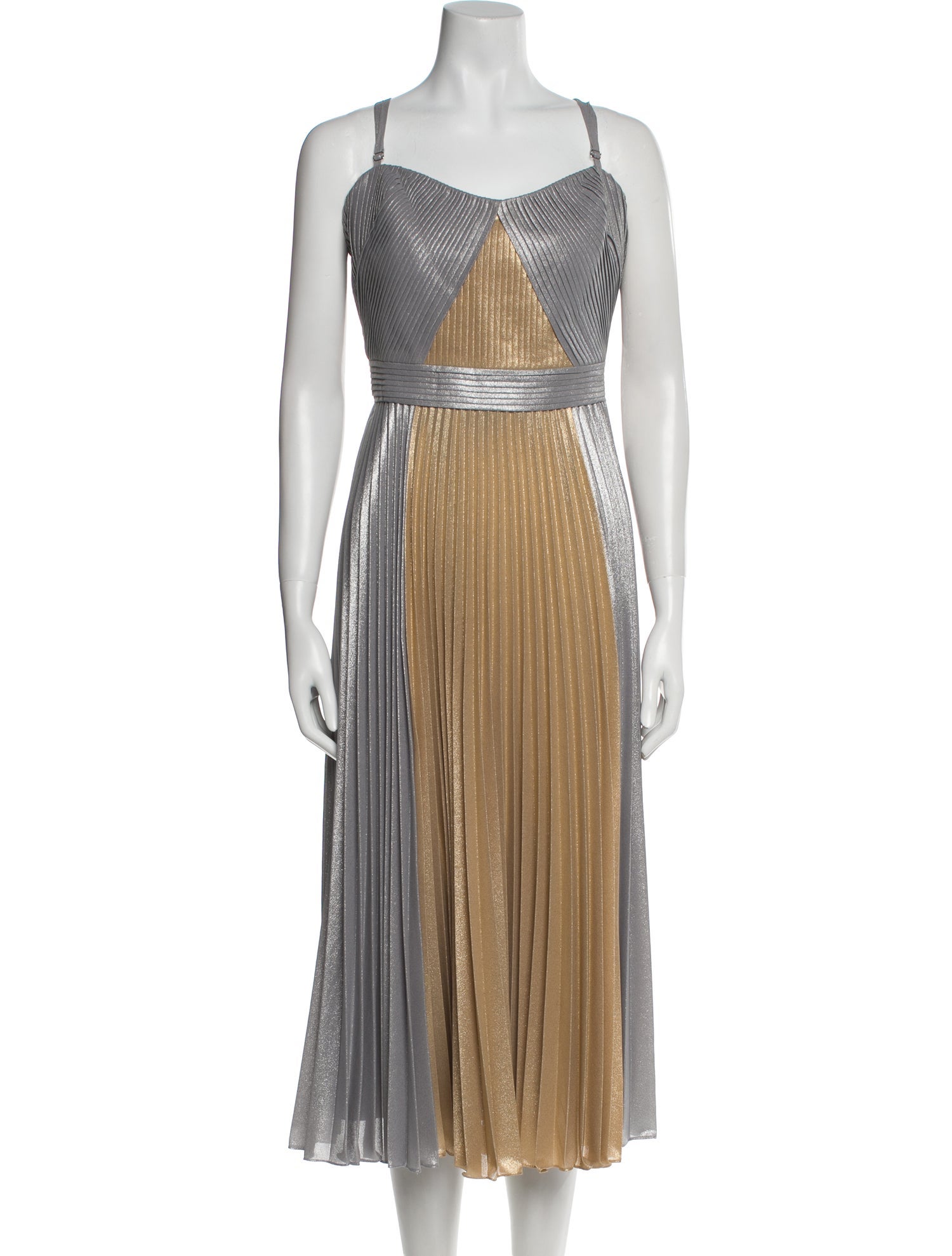 Marchesa Notte Striped Midi Length Dress