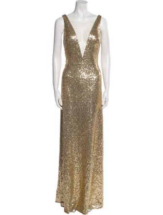 Marchesa Notte Plunge Neckline Long Dress