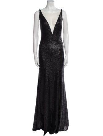 Marchesa Notte V-Neck Long Dress