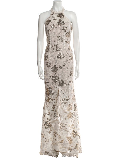 Marchesa Notte Lace Pattern Long Dress