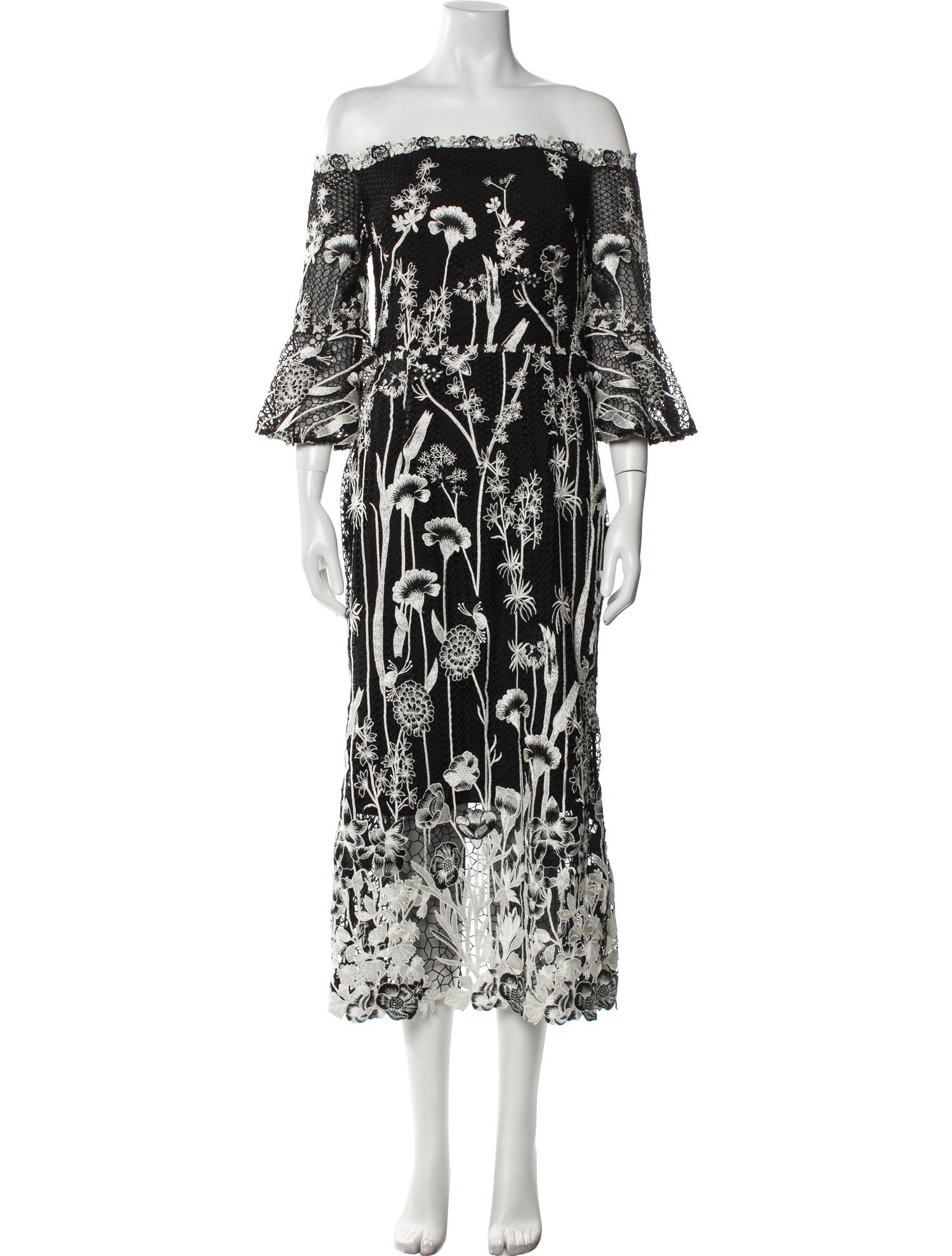 Marchesa Notte Printed Midi Length Dress