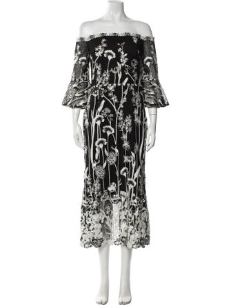 Marchesa Notte Printed Midi Length Dress