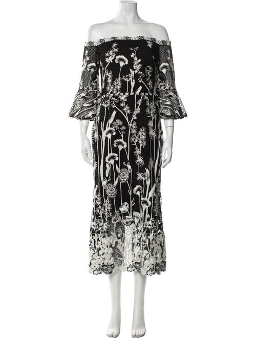 Marchesa Notte Printed Midi Length Dress