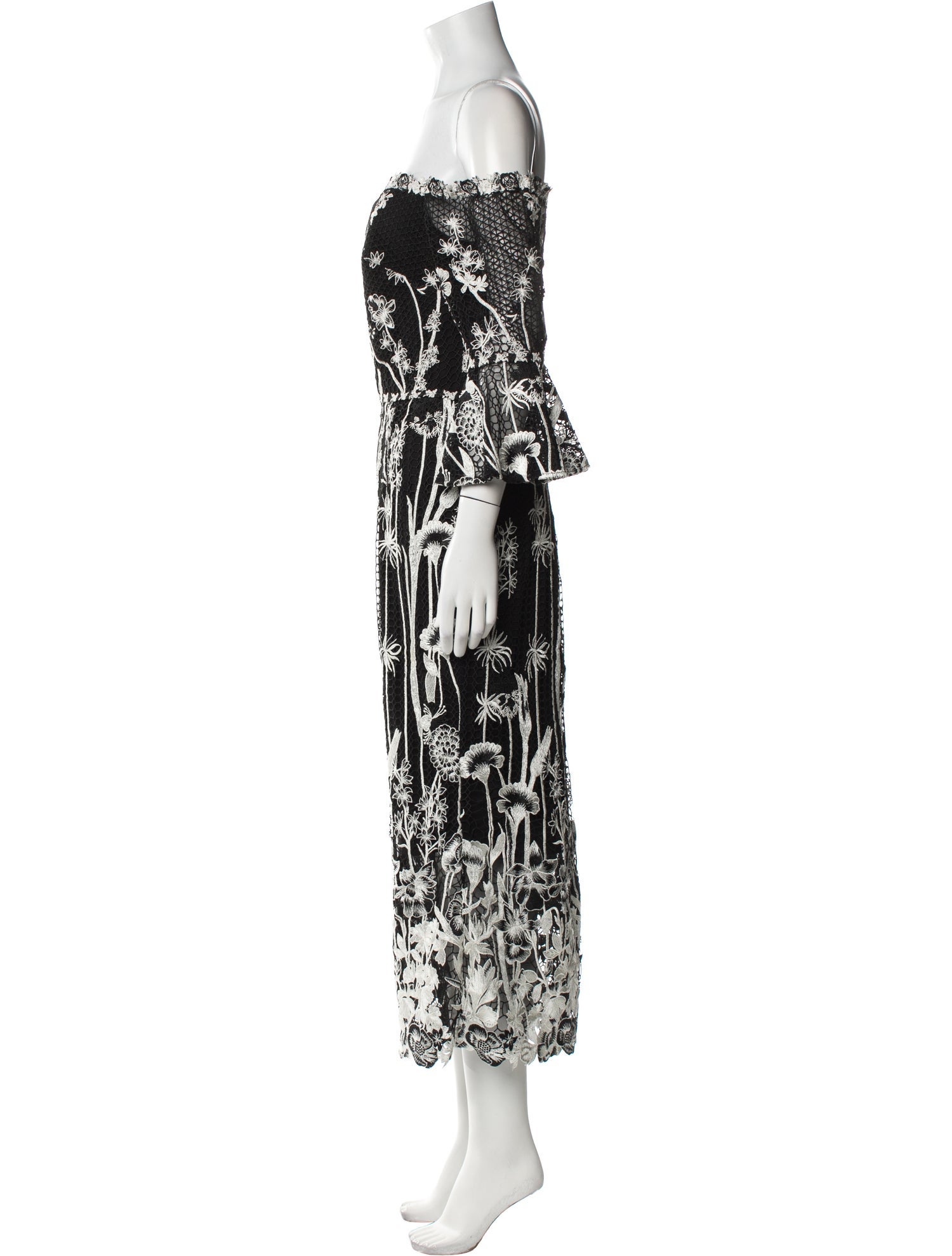 Marchesa Notte Printed Midi Length Dress