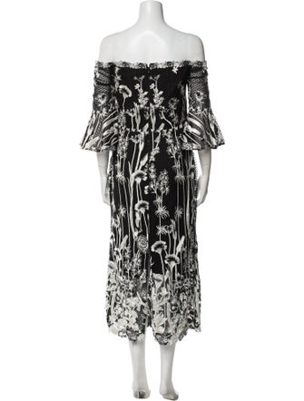 Marchesa Notte Printed Midi Length Dress