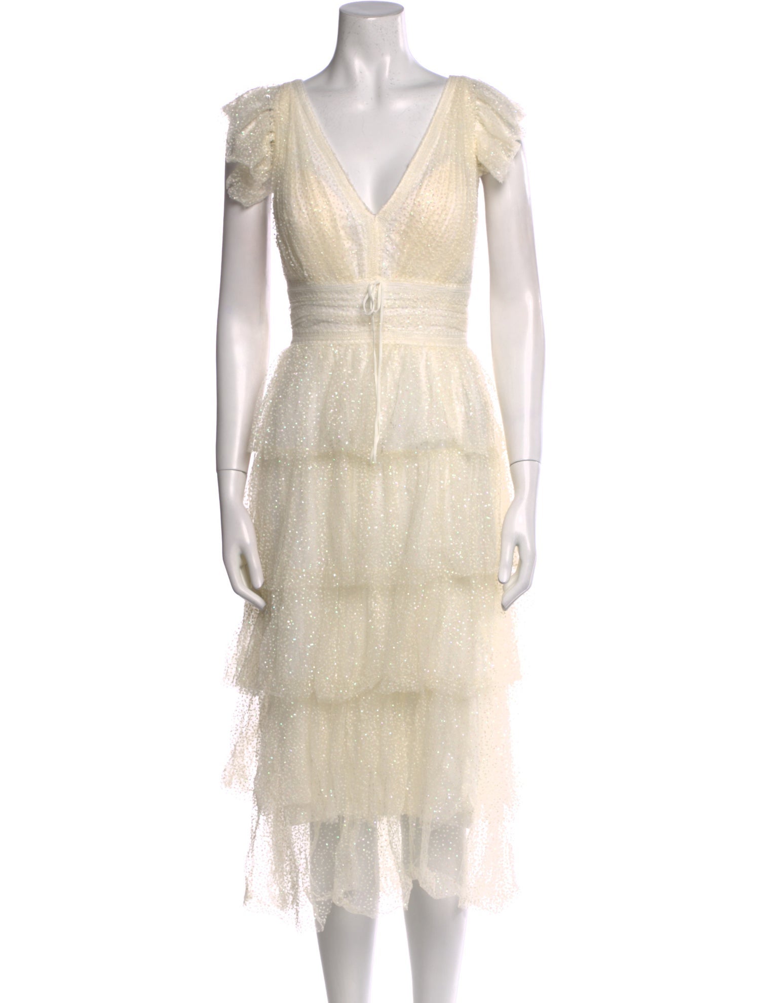 Marchesa Notte V-Neck Midi Length Dress