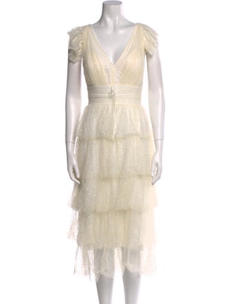 Marchesa Notte V-Neck Midi Length Dress