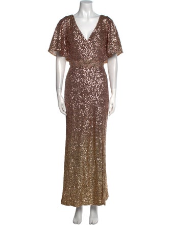 Marchesa Notte Patterned Midi Length Dress