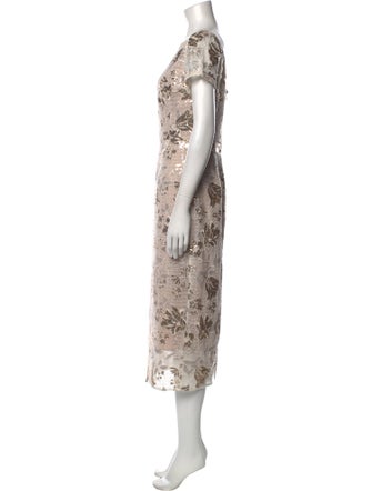 Marchesa Notte Floral Print Midi Length Dress