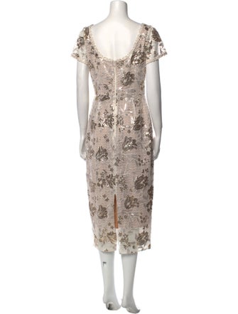 Marchesa Notte Floral Print Midi Length Dress