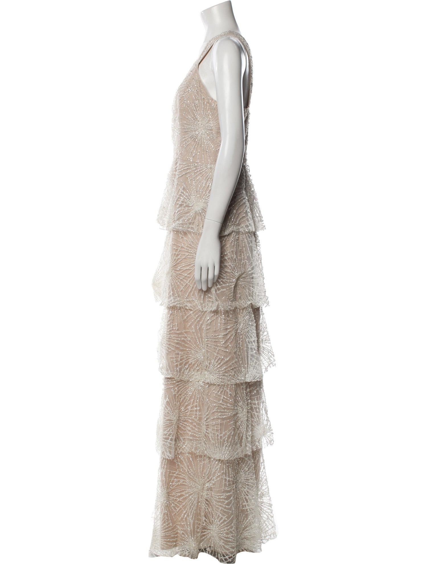 Marchesa Notte Lace Pattern Long Dress
