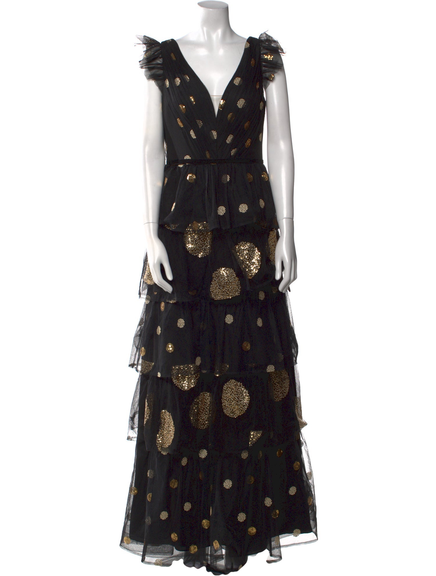 Marchesa Notte Polka Dot Print Long Dress