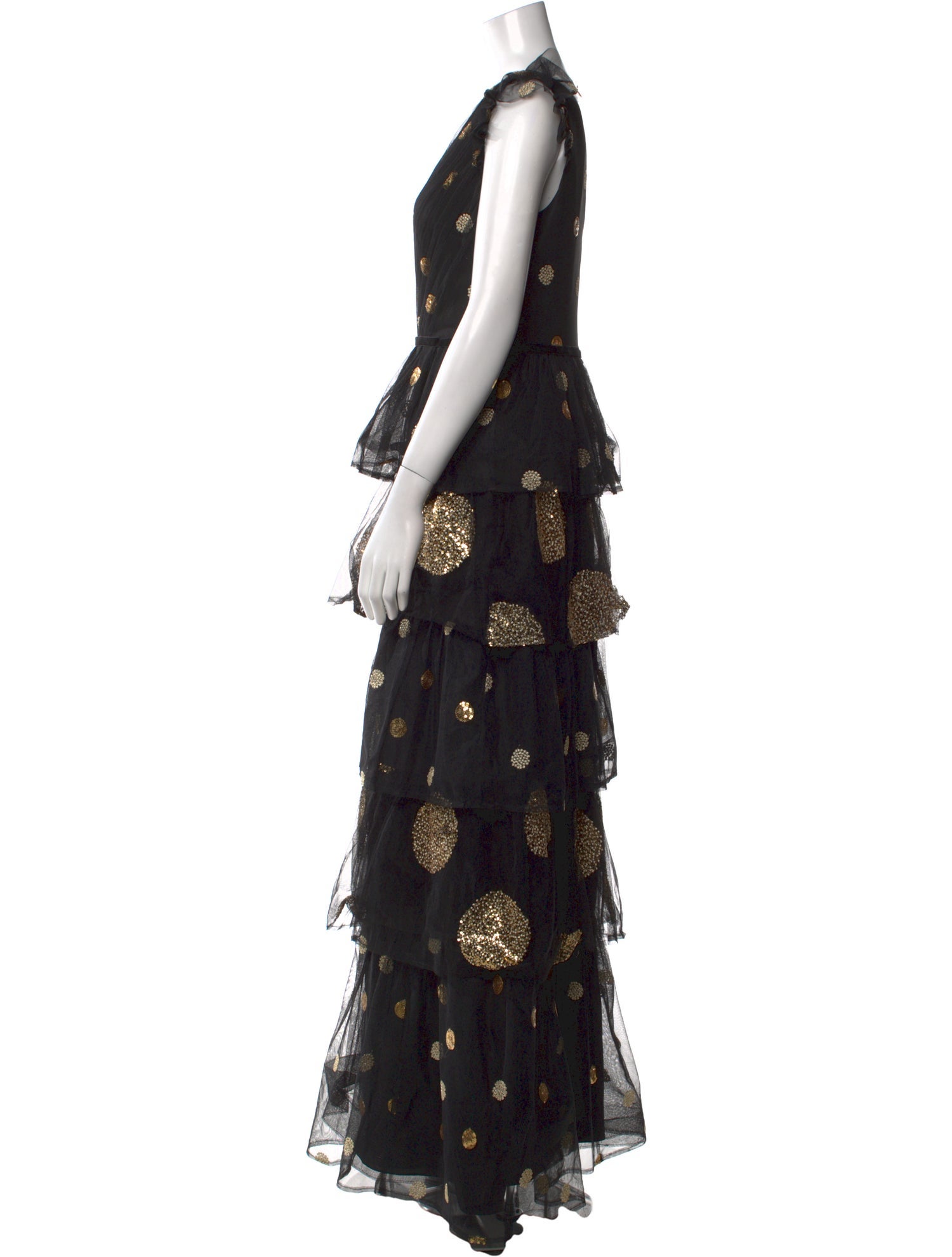 Marchesa Notte Polka Dot Print Long Dress