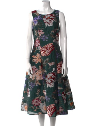 Marchesa Notte Floral Print Midi Length Dress
