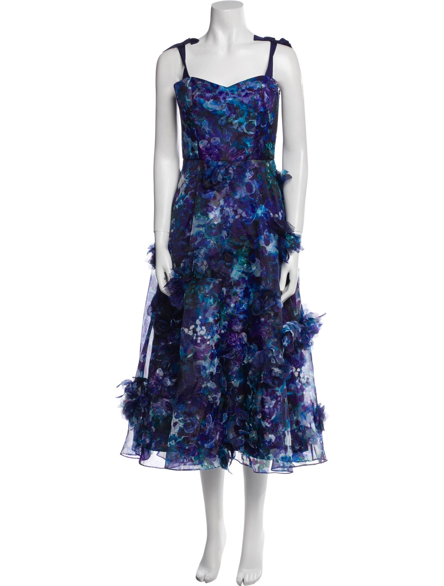 Marchesa Notte Floral Print Midi Length Dress