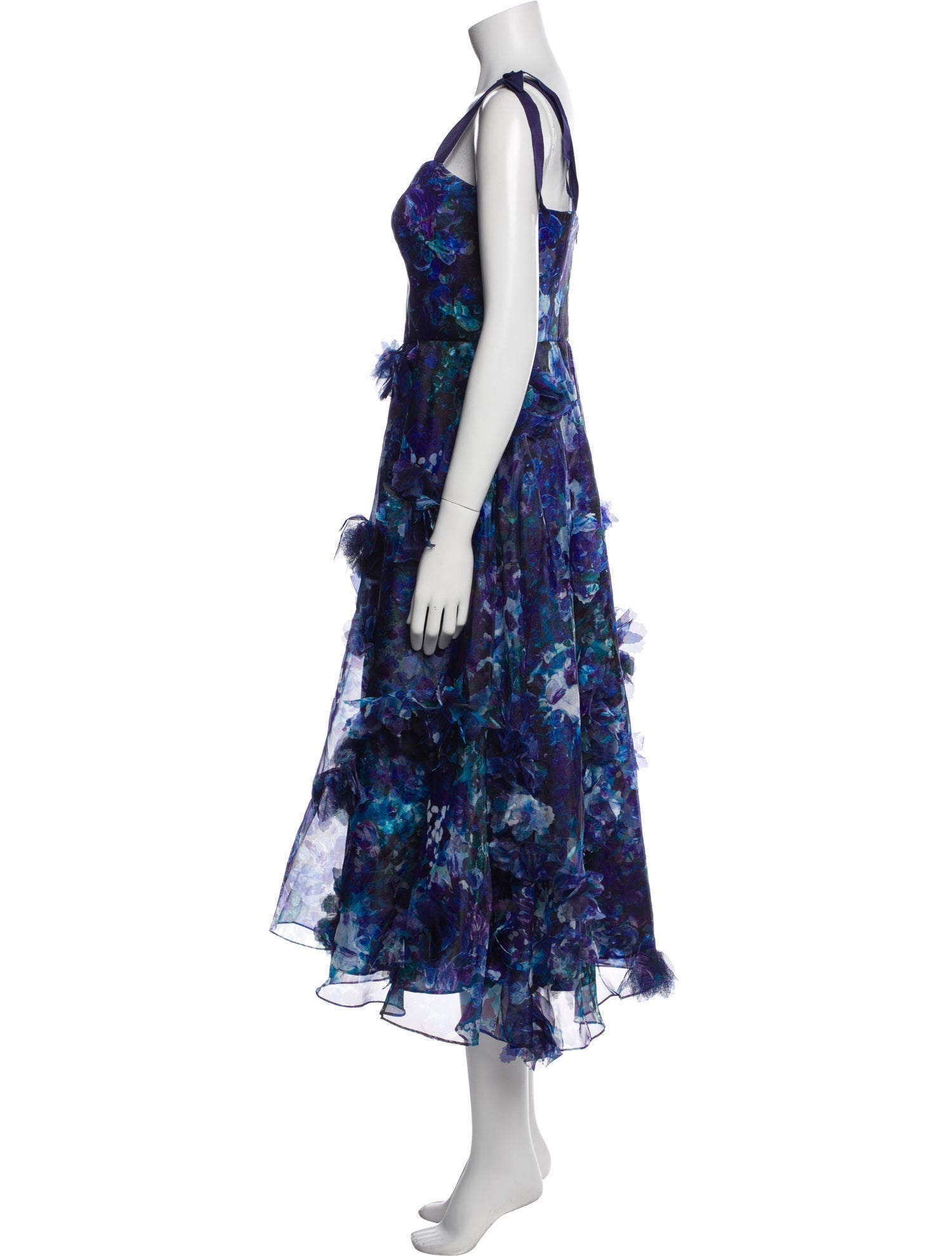 Marchesa Notte Floral Print Midi Length Dress