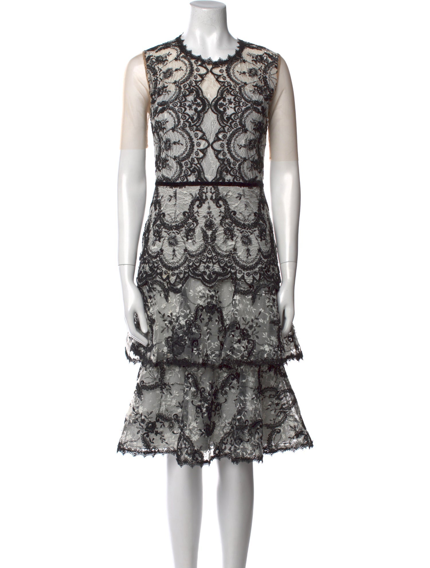 Marchesa Notte Lace Pattern Midi Length Dress