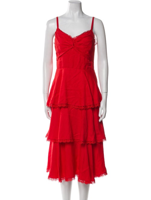 Marchesa Notte V-Neck Midi Length Dress