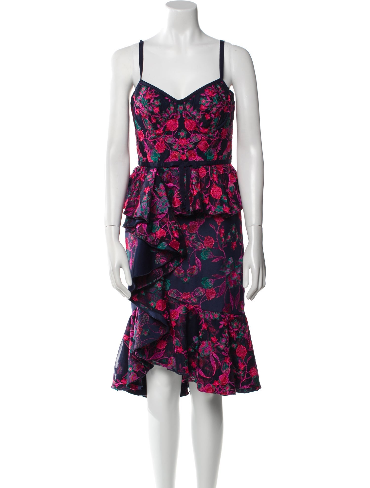 Marchesa Notte Floral Print Knee-Length Dress