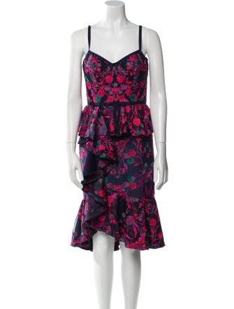 Marchesa Notte Floral Print Knee-Length Dress