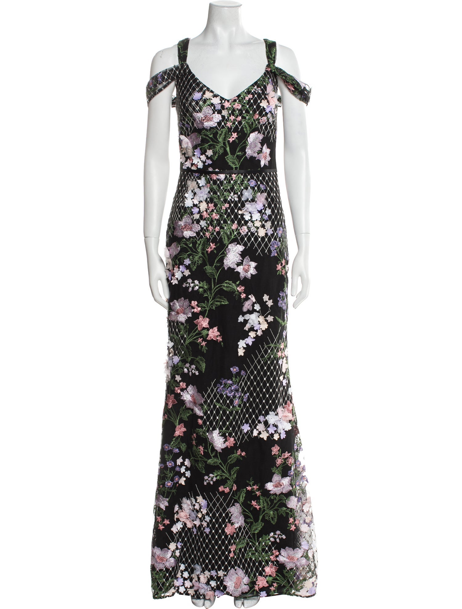 Marchesa Notte Floral Print Long Dress