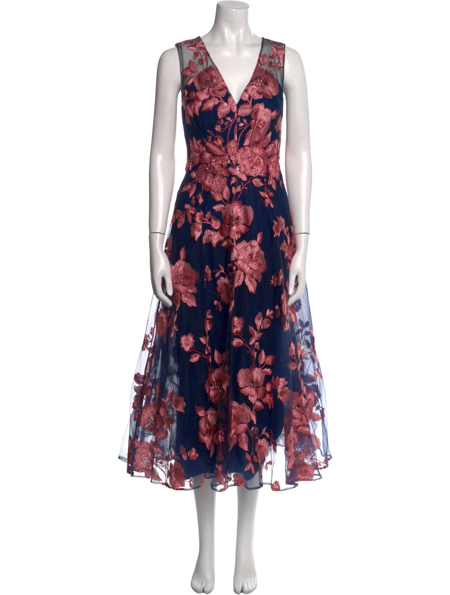 Marchesa Notte Floral Print Midi Length Dress