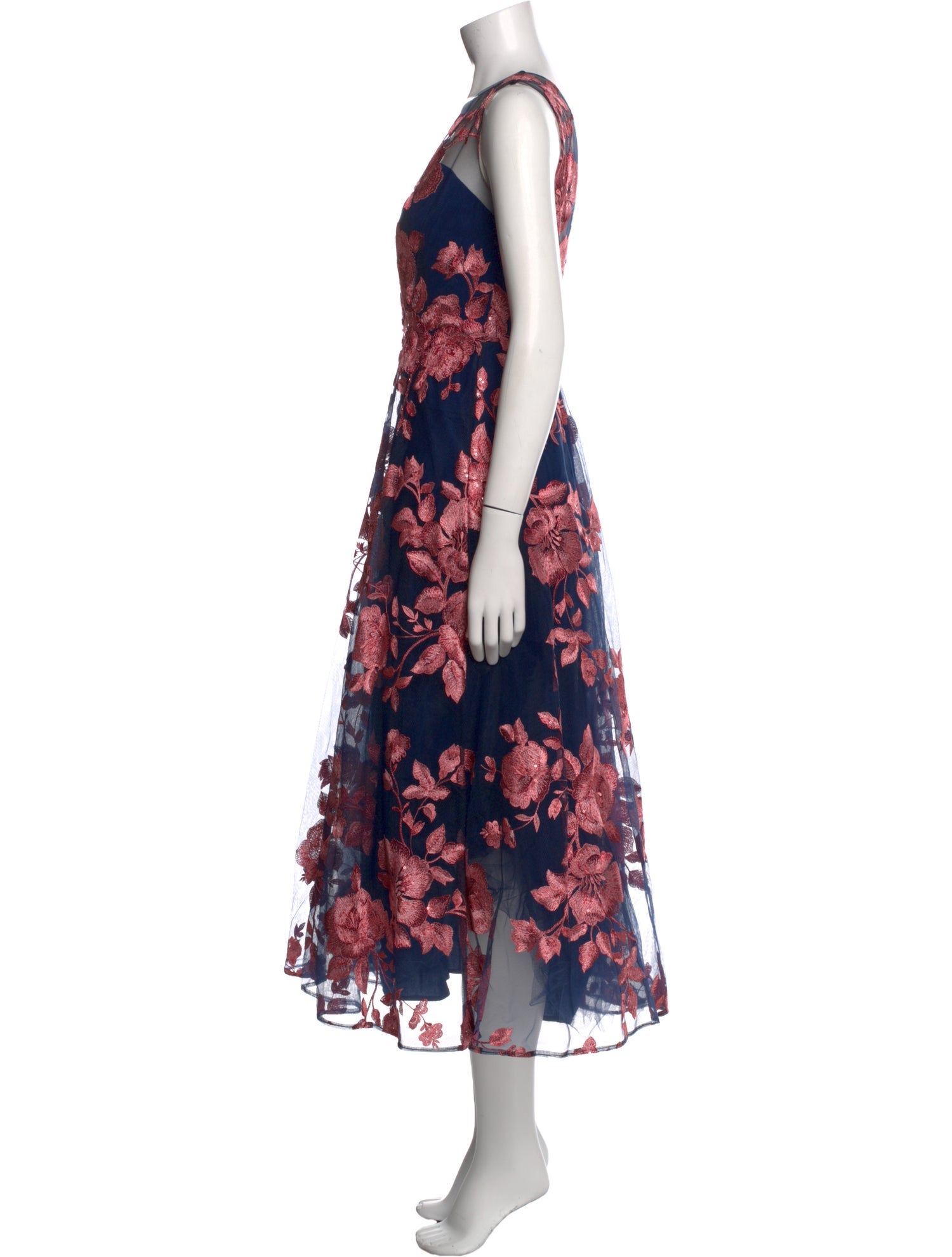 Marchesa Notte Floral Print Midi Length Dress