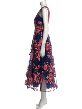Marchesa Notte Floral Print Midi Length Dress