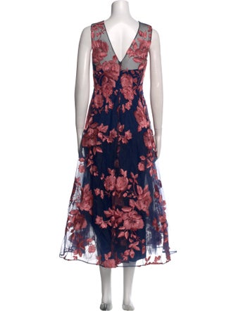 Marchesa Notte Floral Print Midi Length Dress