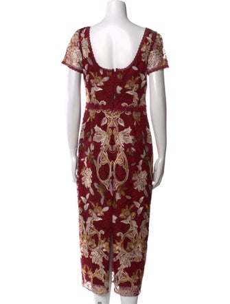 Marchesa Notte Floral Print Midi Length Dress