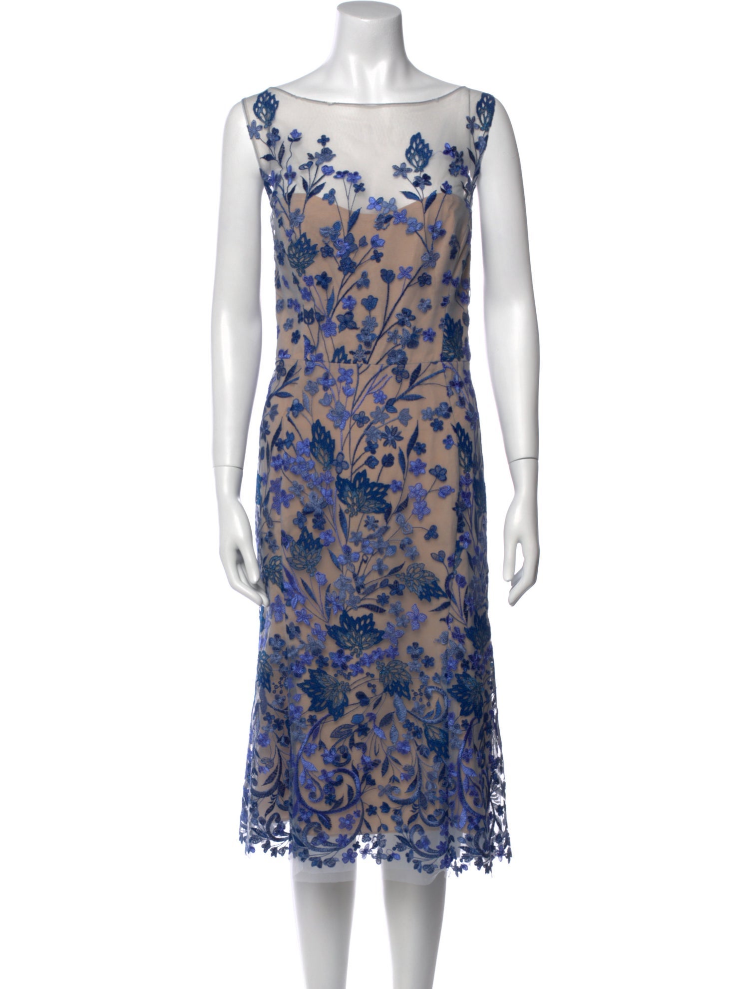 Marchesa Notte Floral Print Midi Length Dress