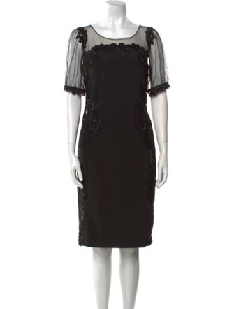 Marchesa Notte Bateau Neckline Knee-Length Dress