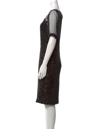 Marchesa Notte Bateau Neckline Knee-Length Dress