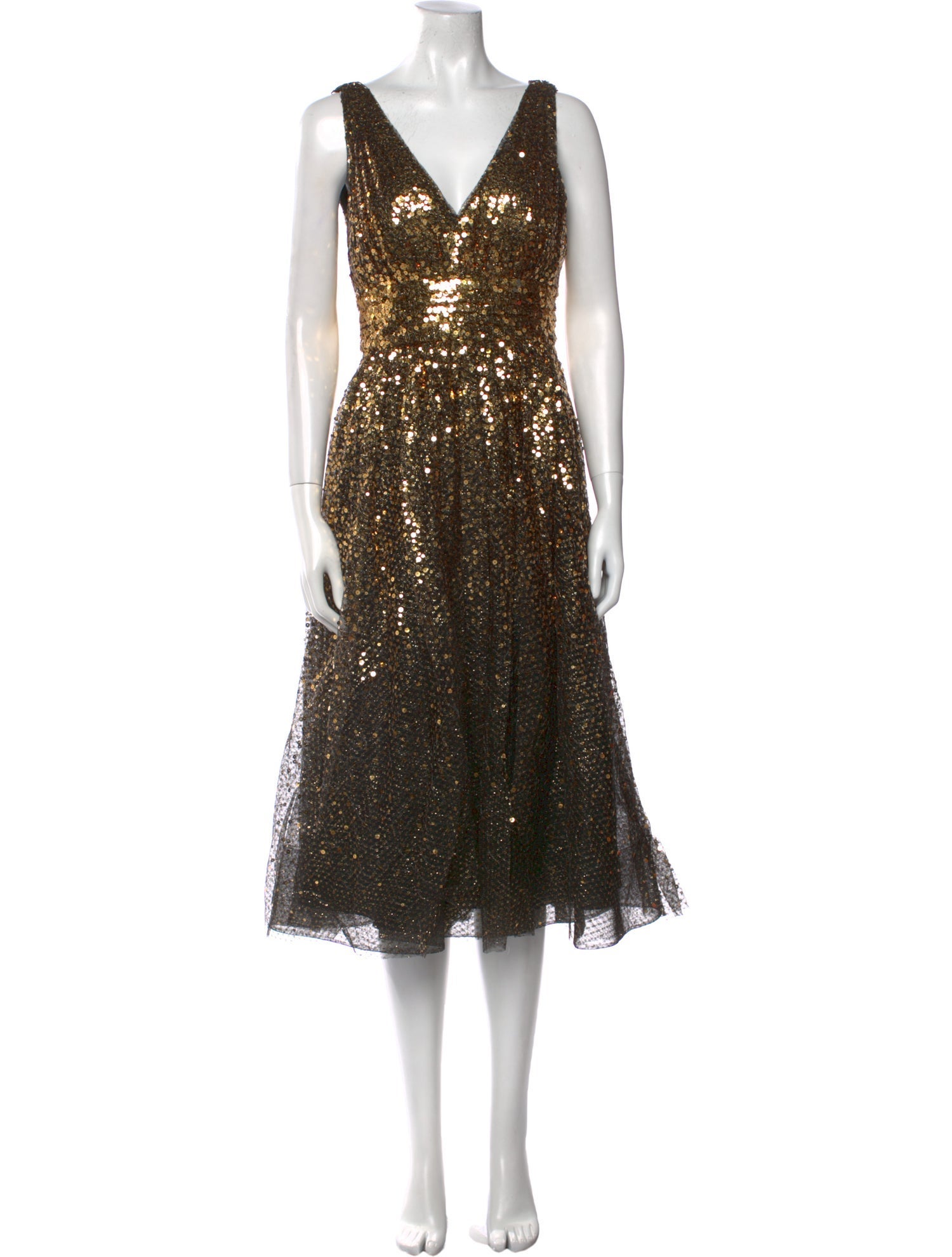 Marchesa Notte V-Neck Midi Length Dress