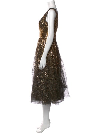 Marchesa Notte V-Neck Midi Length Dress