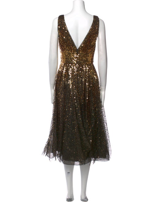 Marchesa Notte V-Neck Midi Length Dress