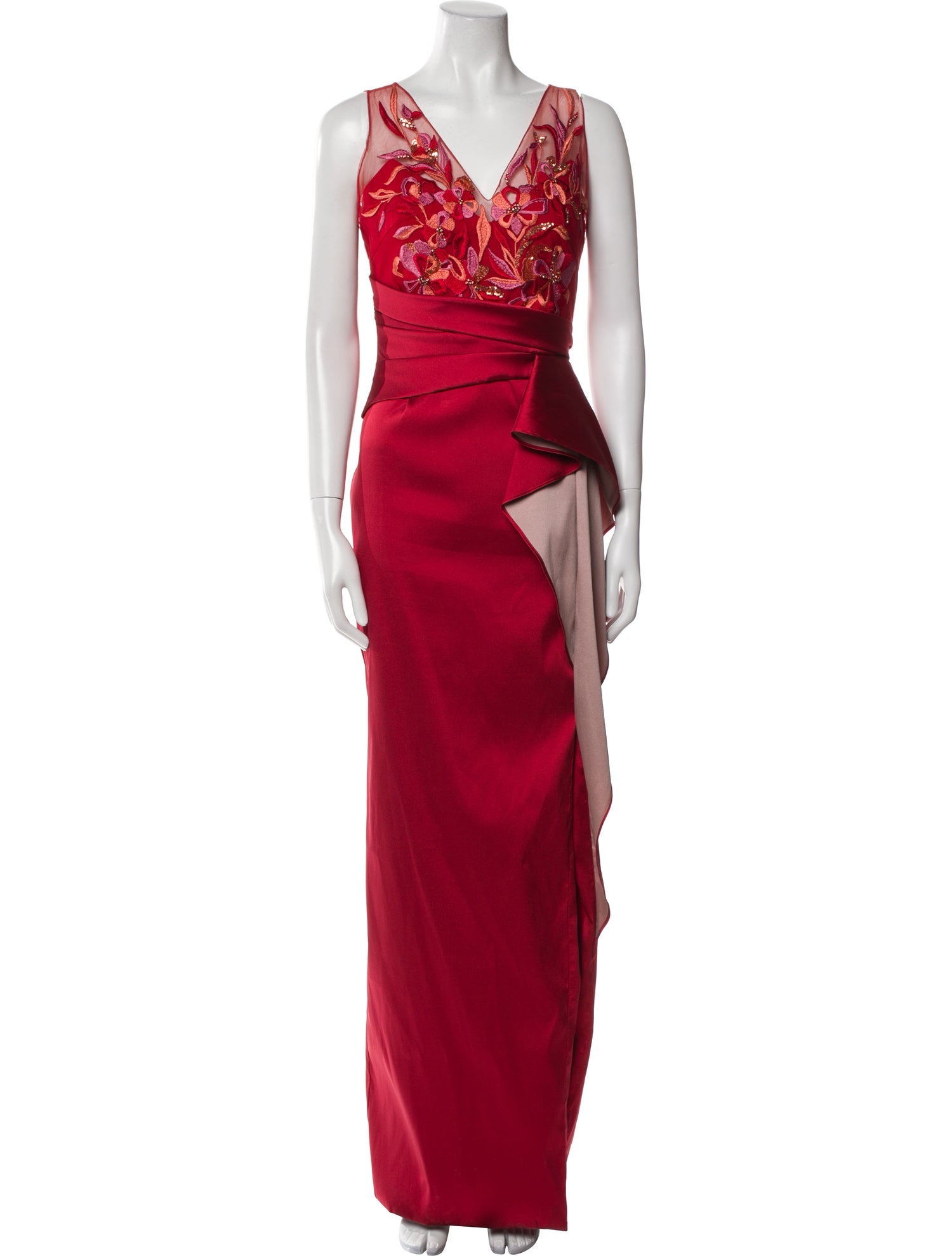 Marchesa Notte V-Neck Long Dress