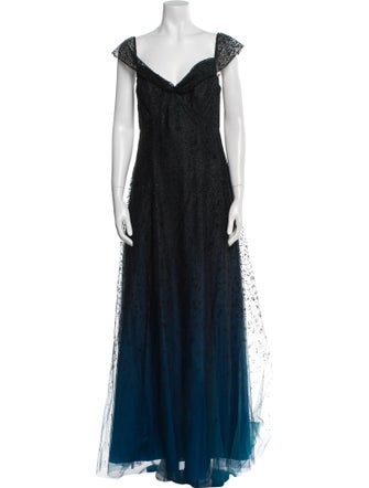 Marchesa Notte V-Neck Long Dress