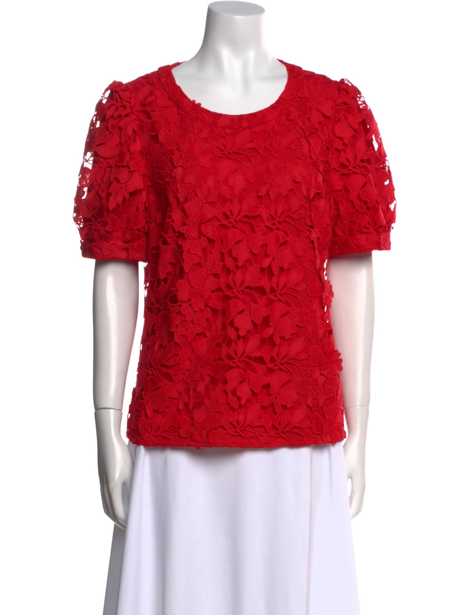 Marchesa Notte Lace Pattern Scoop Neck Blouse