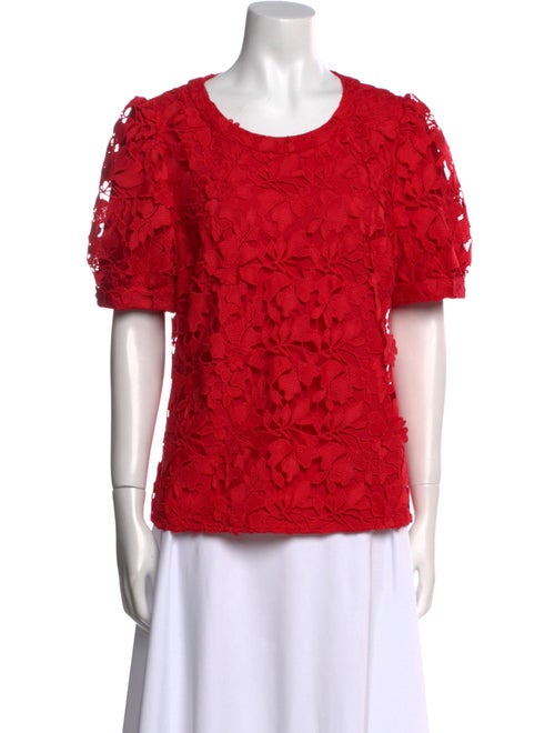 Marchesa Notte Lace Pattern Scoop Neck Blouse
