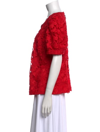 Marchesa Notte Lace Pattern Scoop Neck Blouse
