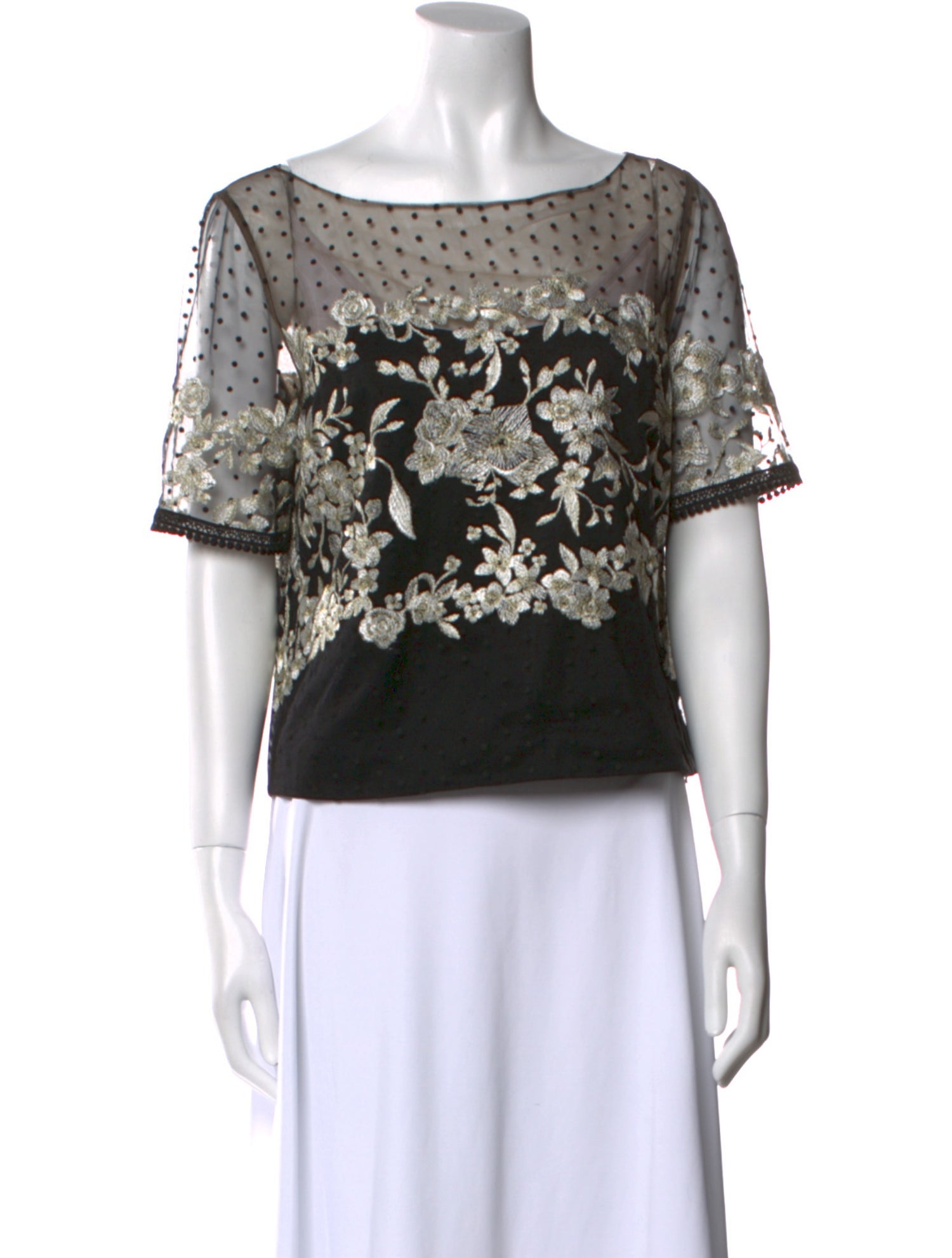 Marchesa Notte Nylon Lace Pattern Crop Top