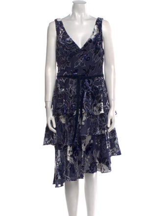 Marchesa Notte Printed Midi Length Dress