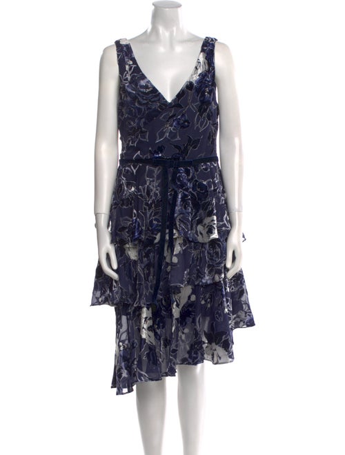 Marchesa Notte Printed Midi Length Dress